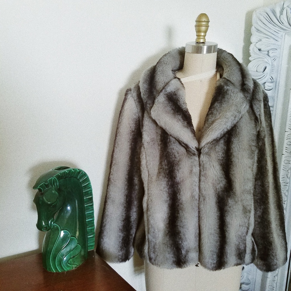 Grey Black Tinley Road Faux Mink Fur Jacket / Coat